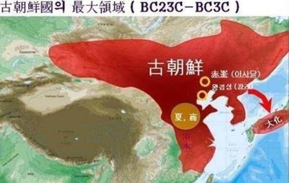 下图为韩国在公元前2000-100年之间的版图,浅黄色为古韩国,深黄色为