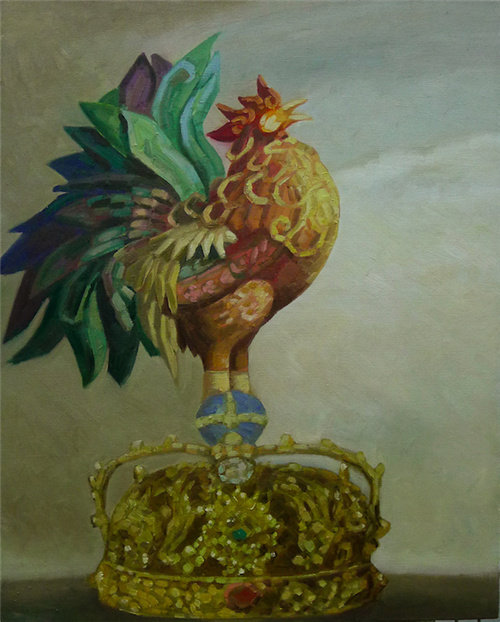 何杰《鸡年的王冠 100x80cm 布面油画