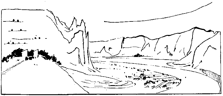 v形河谷手绘图图片