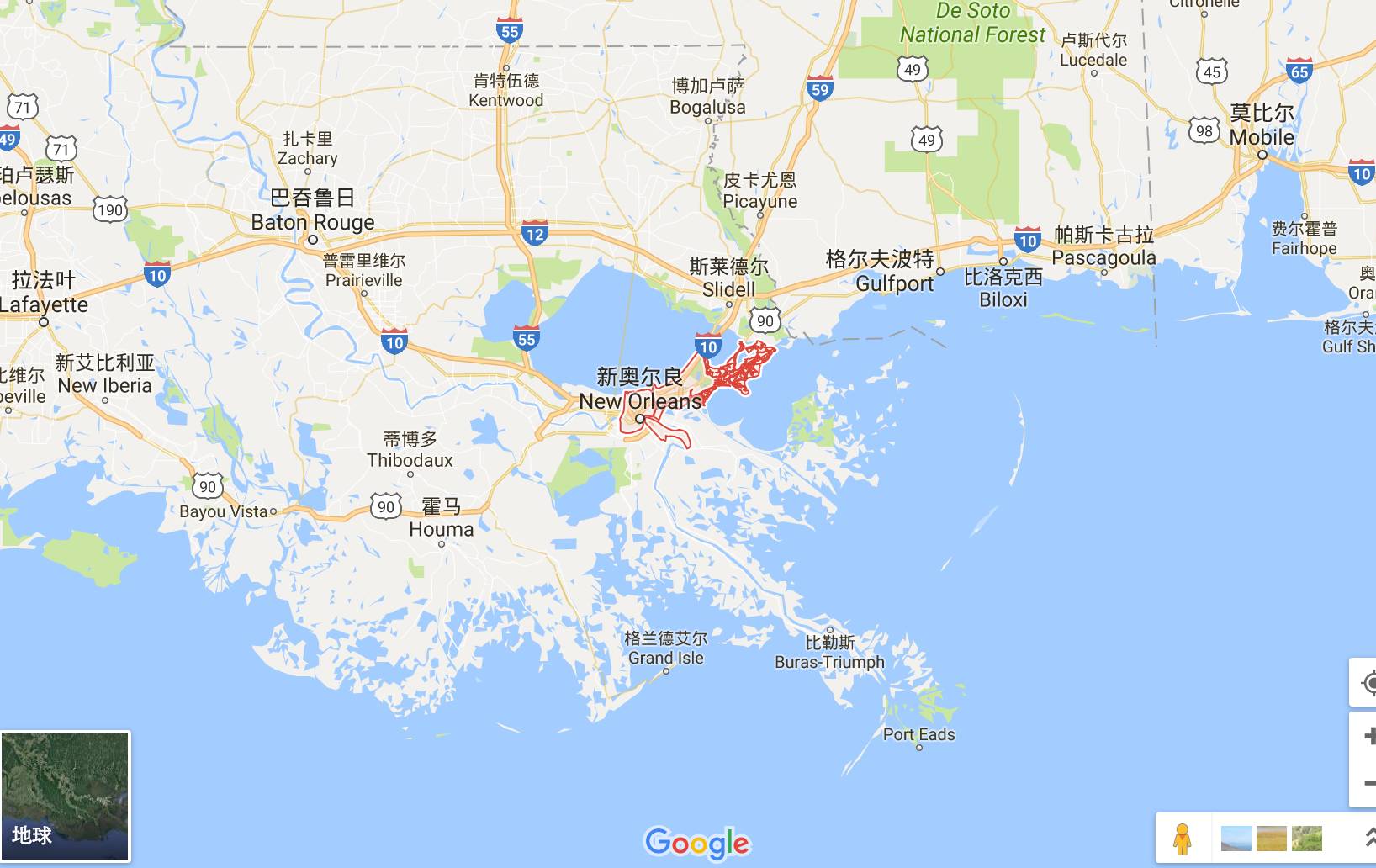 美国新奥尔良地理位置图片