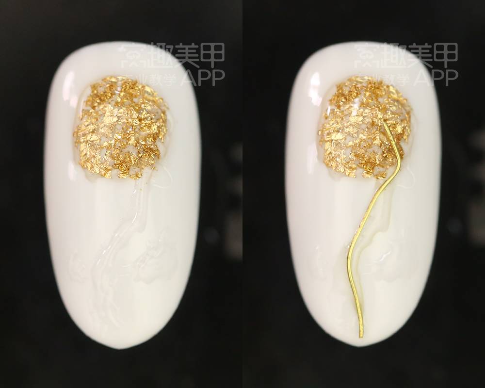 【窝趣美甲视频教程】金箔底,自制金属花卉