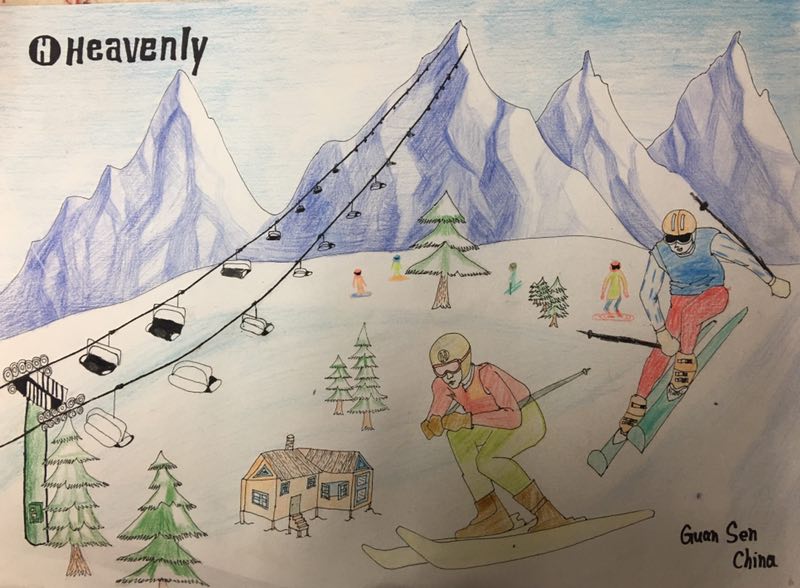 单板滑雪场地简笔画图片