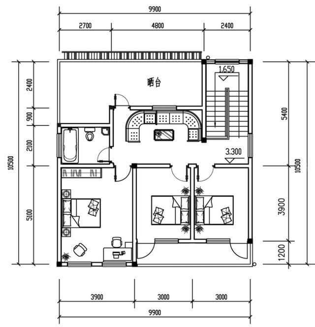 农村2层自建房10x11米,卧室全朝南,含平面图