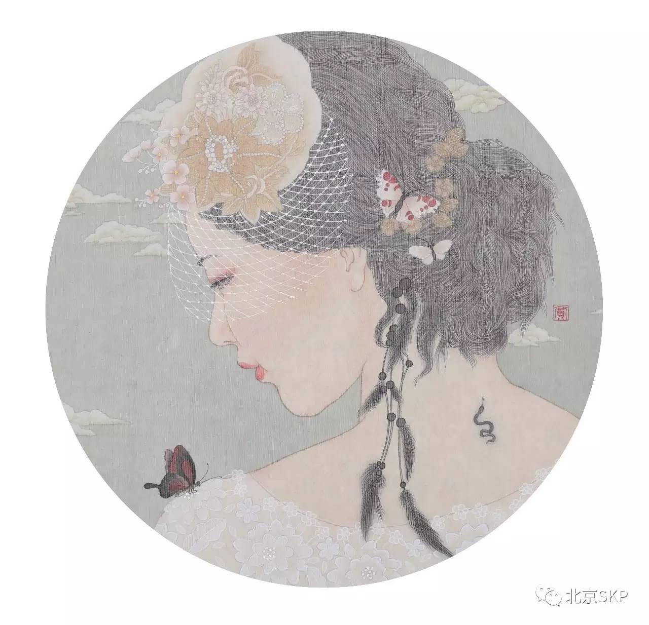 绢本设色 2013李传真《园林印象之一》75x75cm 纸本工笔 2015李立环