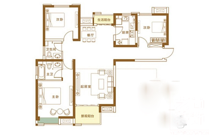 126平方三室两厅户型图图片