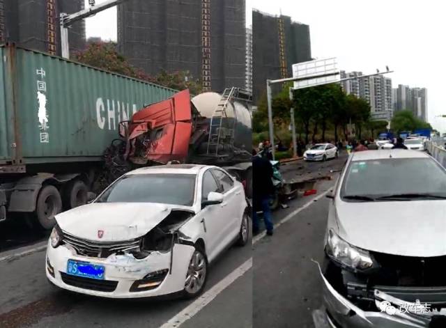 东莞发生惨烈车祸十余车被毁连奥迪q5都撞成废铁