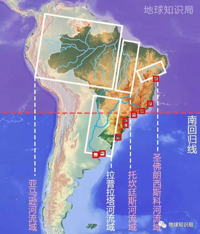 巴西主要流域与沿海主要城市