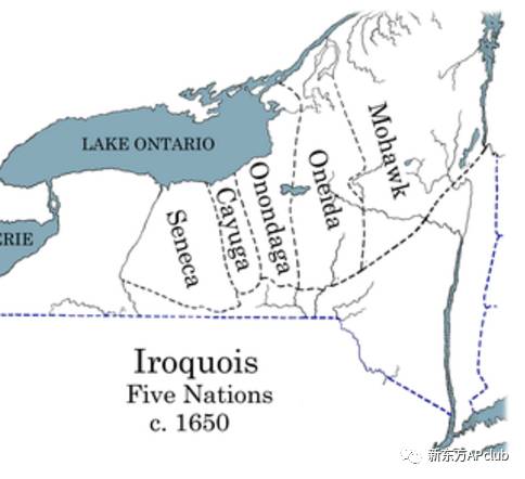 联盟(iroquois confederacy五大部族分别是(如下图)莫霍克人mohawk