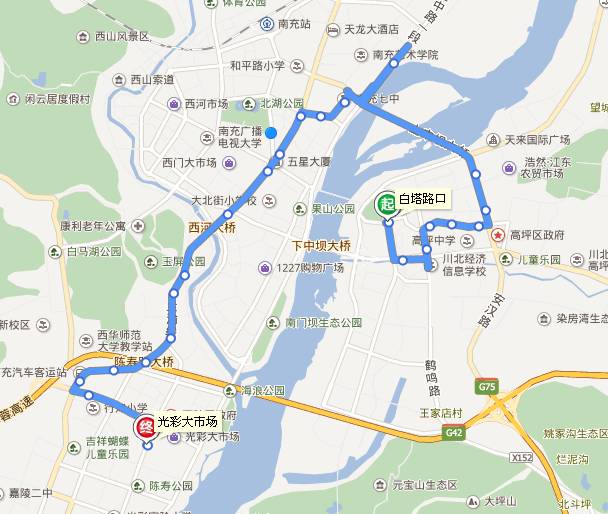 运行时间 冬 6:30-22:00 夏 6:00-22:30 12路 南充火车站玉带南路