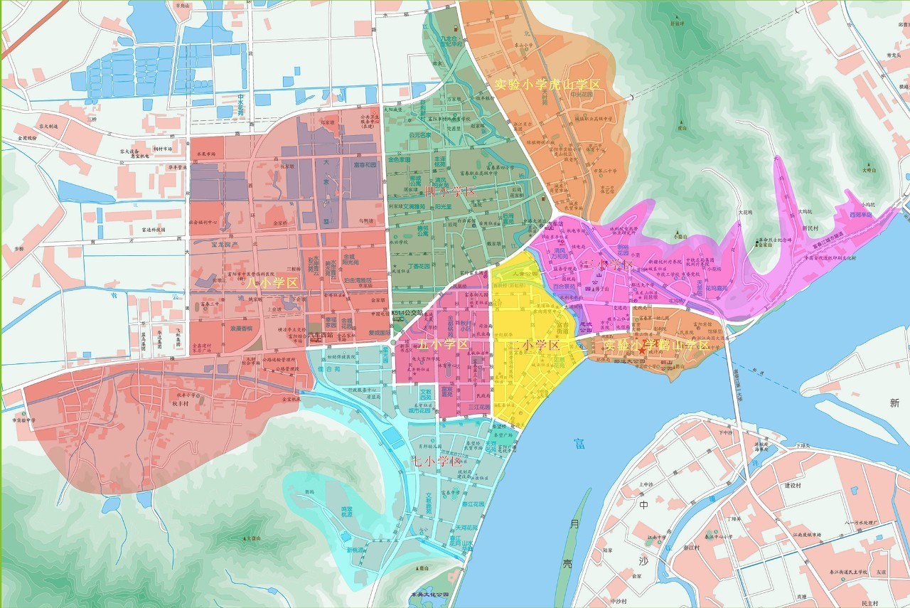 富阳城区公办小学学区今年不调整,具体可参阅学区划分图富阳小学学区