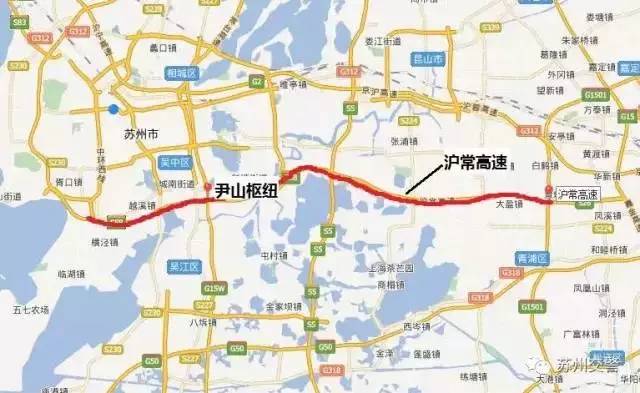 经沪常(s58,即原苏沪)高速公路→尹山枢纽→苏州绕城(s58s9)高速公路