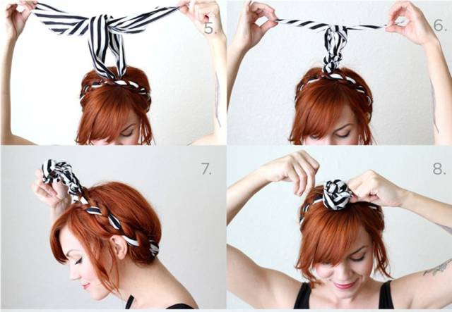 用丝巾绑头发方法图片