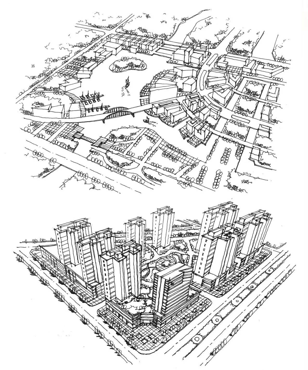 他画了近100张建筑鸟瞰手绘没有华丽的笔触但绝对实用