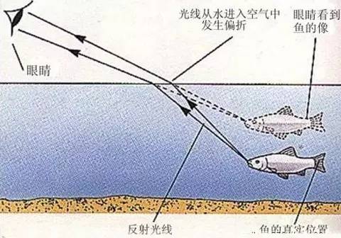 渔夫叉鱼的光路图图片