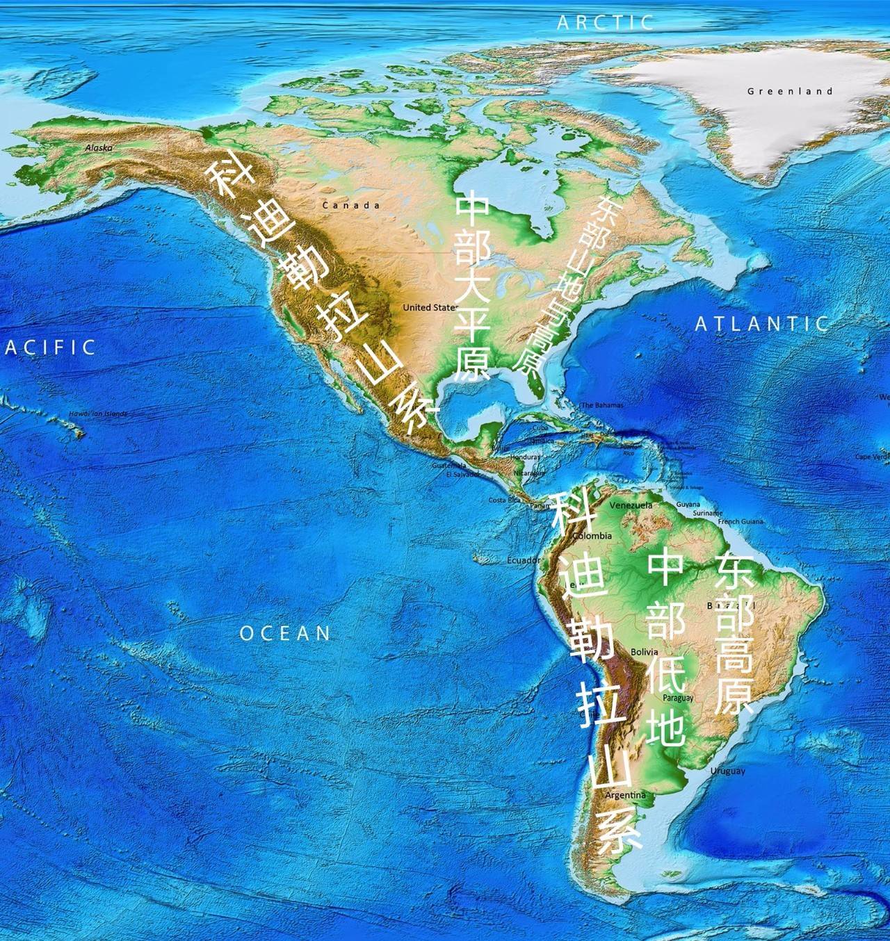 ▼(地图源自美国国家海洋和大气管理局,星球研究所标注)中部形成平原