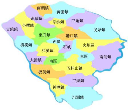 中山市镇区分布图图片