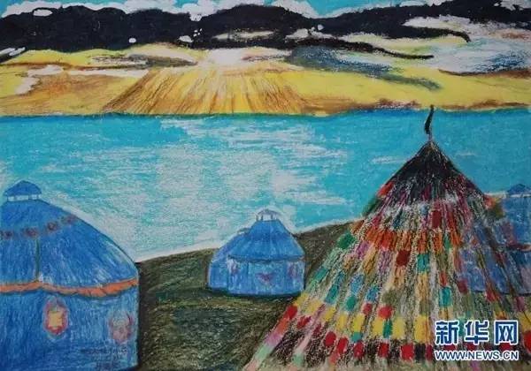 小学生手绘的青海湖最纯净的美