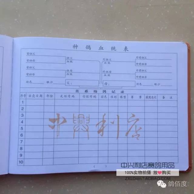 【中国信鸽血统直系幼鸽记录册】印刷清晰,血统记录首选笔记本/18元一