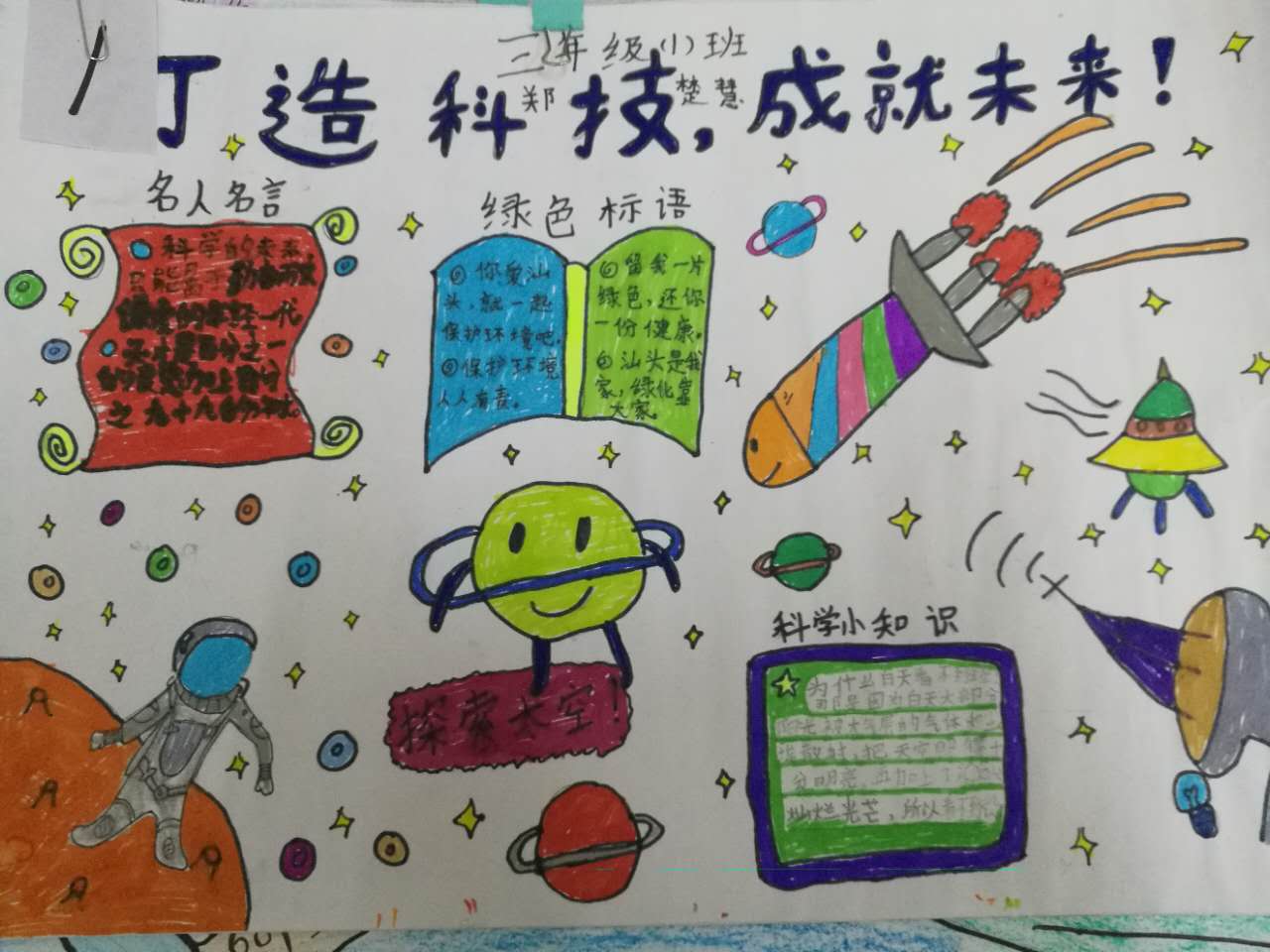 家长代表观看了学生的优秀科技作品,科幻画和科技手抄报;同时现场有