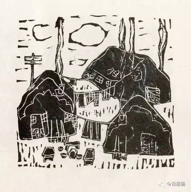 《營地》 黑白木刻 1980年