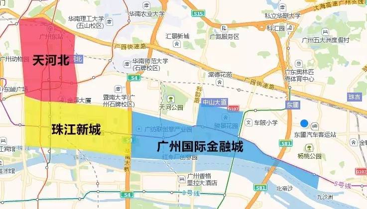 包括天河北,珠江新城,广州国际金融城三大部分,共20平方公里