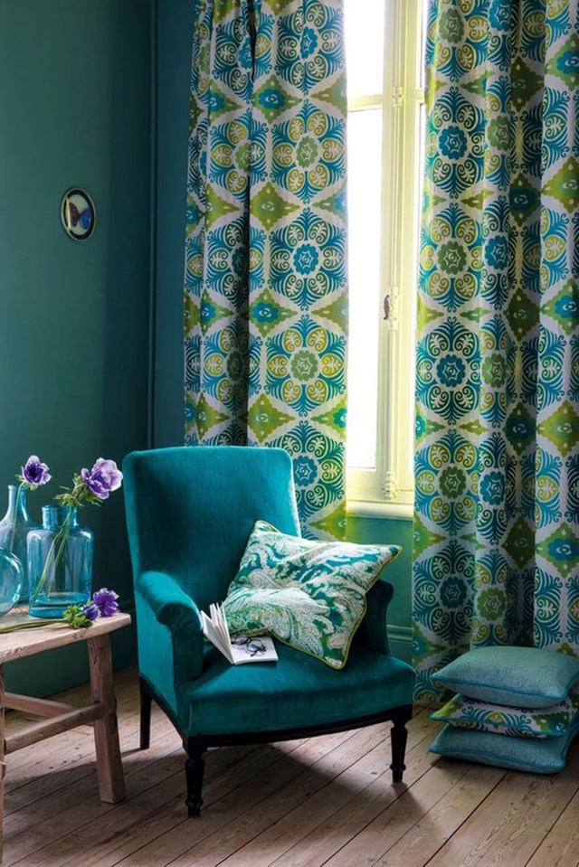 蓝绿色窗帘搭配效果图图片