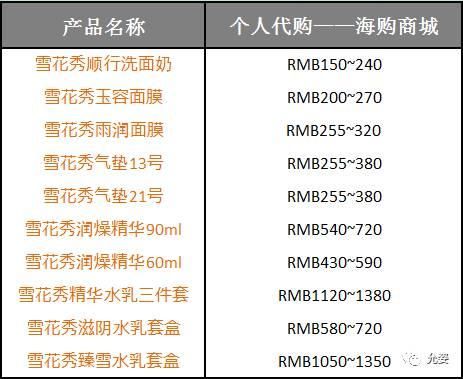 雪花秀价格表图片