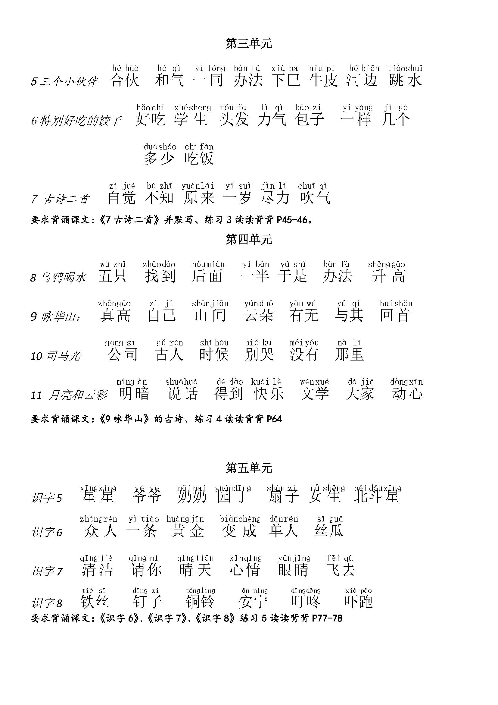 最新小学一年级语文下册听写词语单(苏教版)