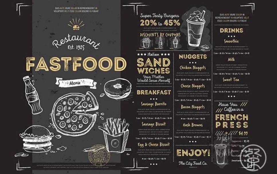黑板报画风的菜单设计让食物看起来更加诱人