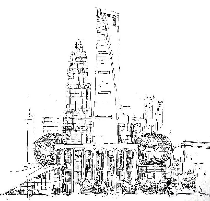 上海中心大厦素描图片