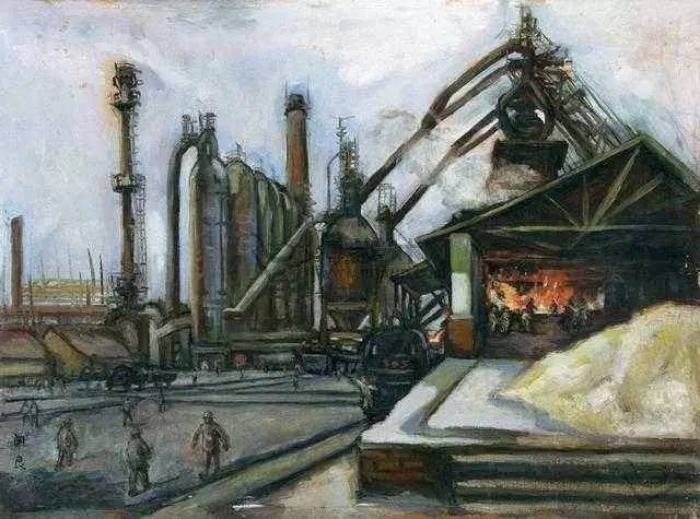 钢铁厂油画欣赏