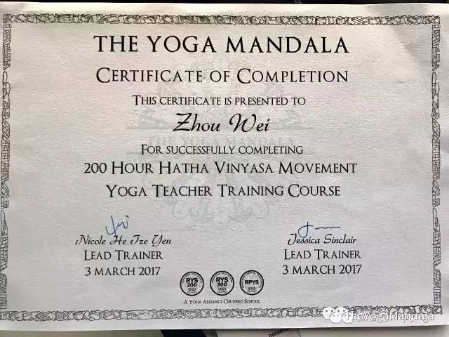 国际瑜伽教练资格证书图片