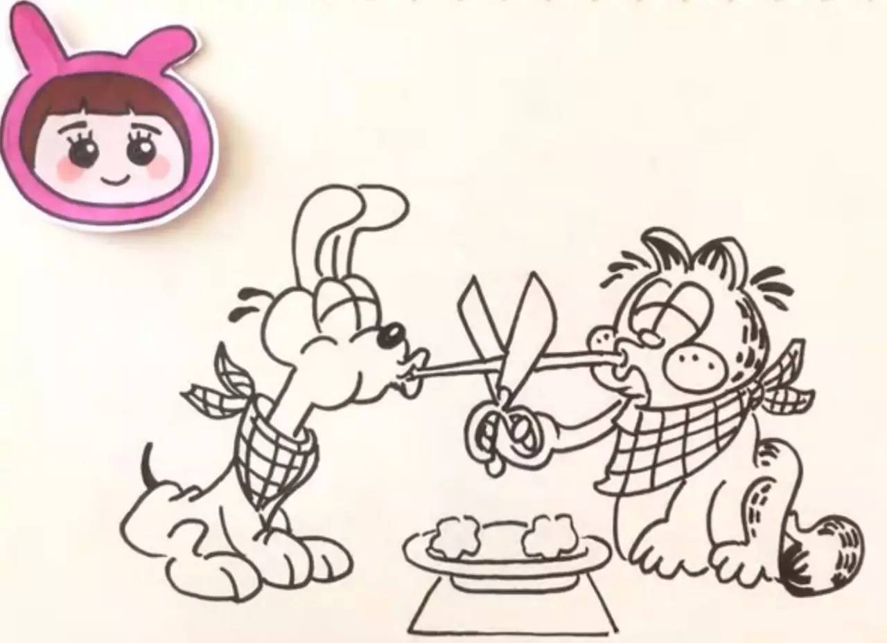 加菲猫和欧迪的简笔画图片