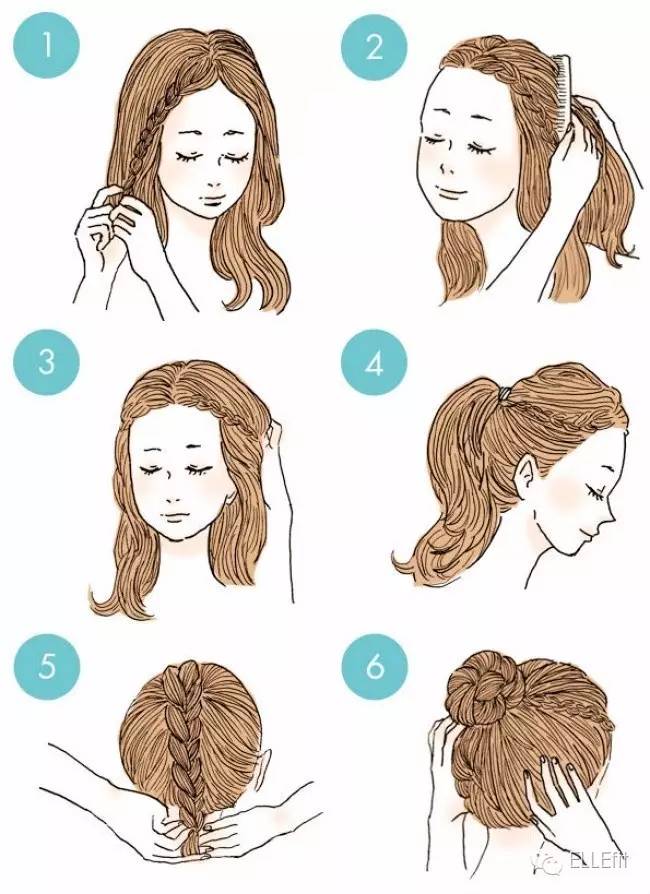 step1:先将头发中分,从一侧拿出一束头发向后编成麻花辫