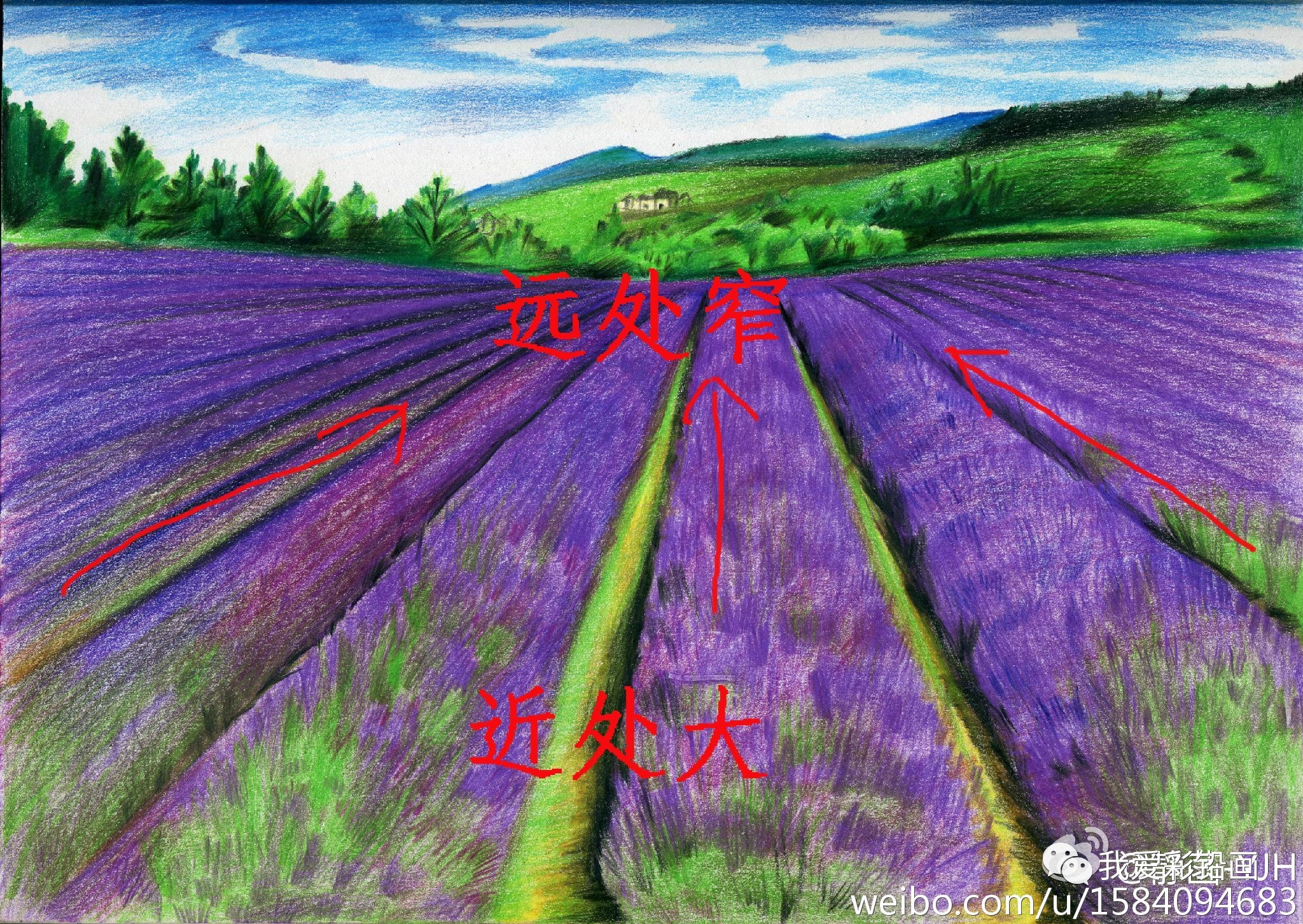 教程|彩铅风景～普罗旺斯的花海