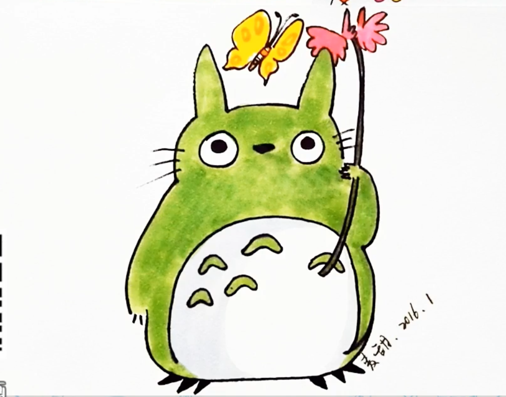 宫崎骏动画电影——漂亮的拿着花伞的龙猫卡通画