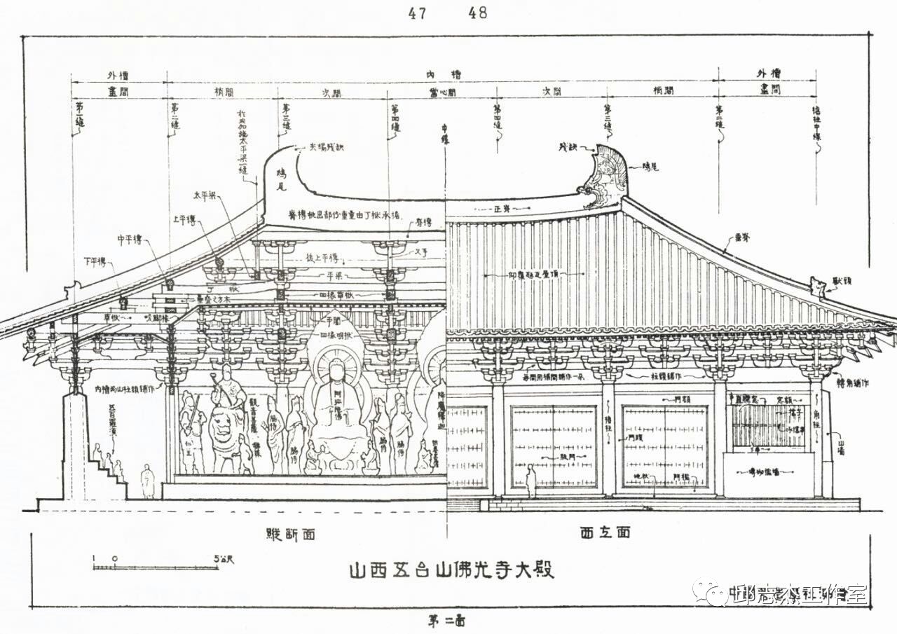 梁思成等 五台山佛光寺调查测绘图 20x14cm1937年6月梁思成与中国营造