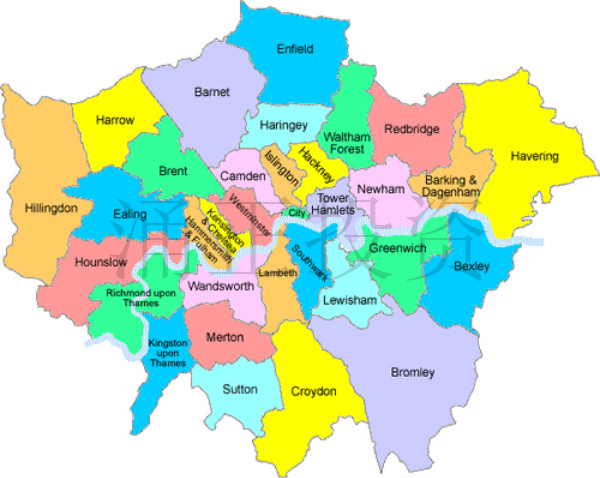 伦敦行政区划图中文图片