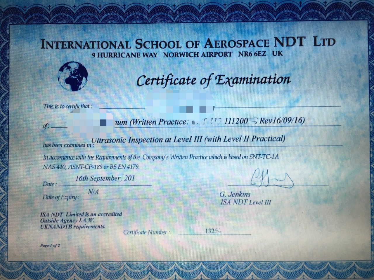 上图 nandtb的授权证书isa ndt school是一家专业从事航空航天无损