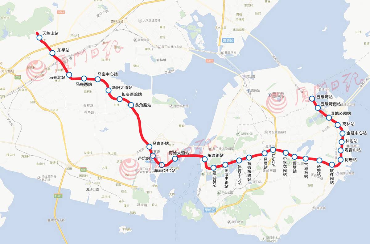 喜讯厦门地铁2号线岛内首个盾构区间双线贯通共设32个站