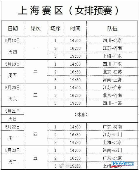 2017全运会女排预赛赛程表与直播地址