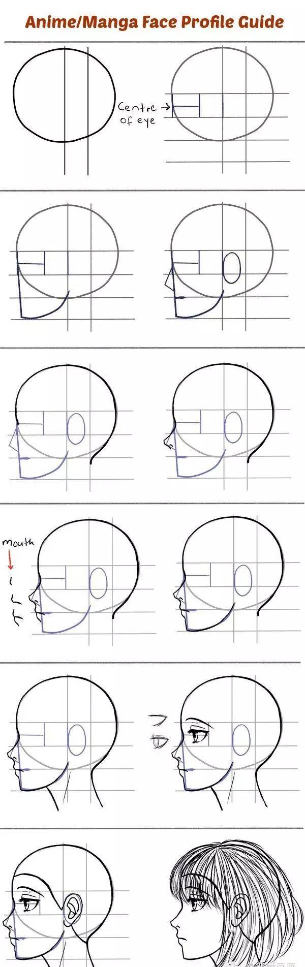 ③ 日漫人物其他各种角度的脸型比例画法图 以上就是日漫人物头部的