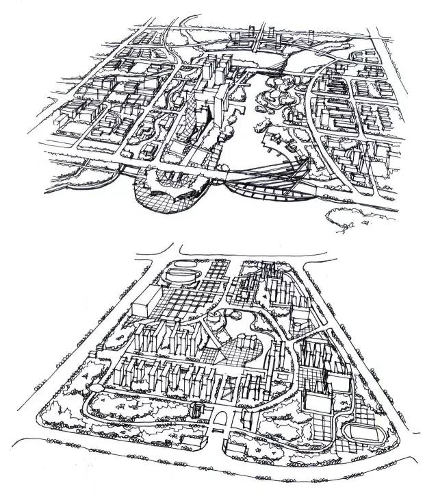 100张建筑鸟瞰手绘