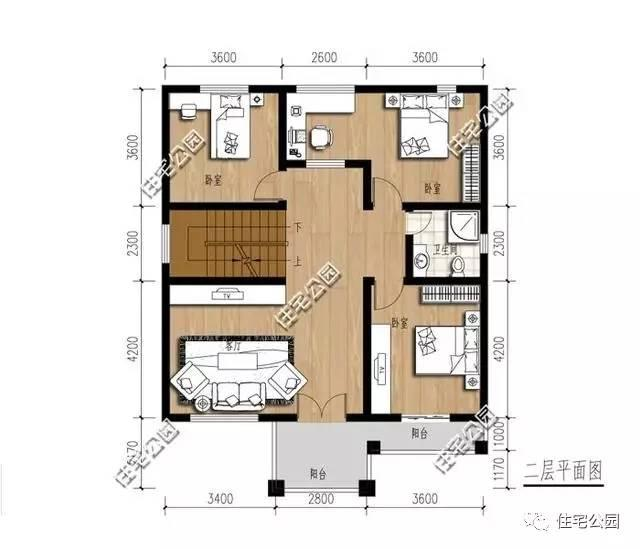 这套别墅的开间9.8米,进深12.27米,带有一个小院.