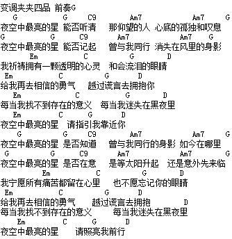 吉他谱逃跑计划夜空中最亮的星