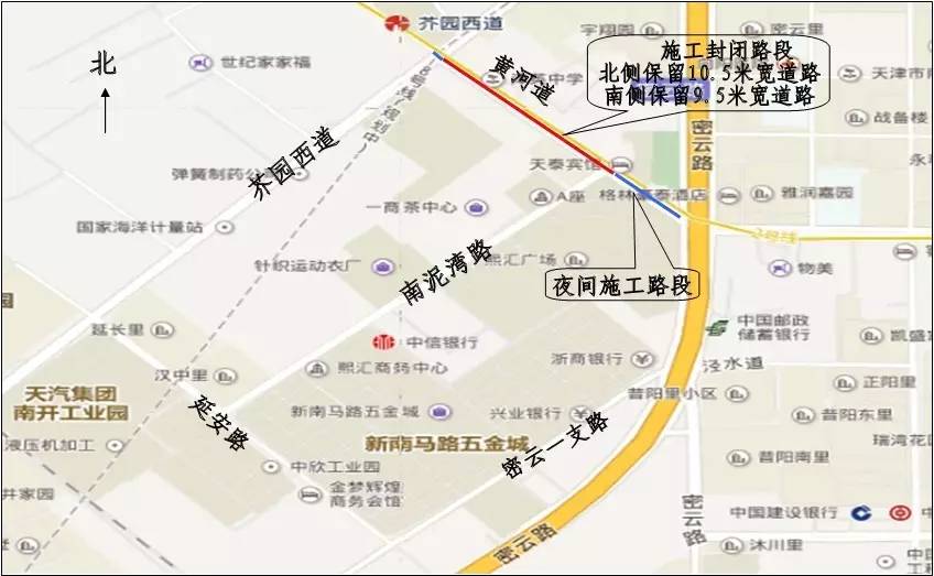 黃河道施工部分道路變窄西青道羅浮路立交橋橋下輔路交替封閉施工開車