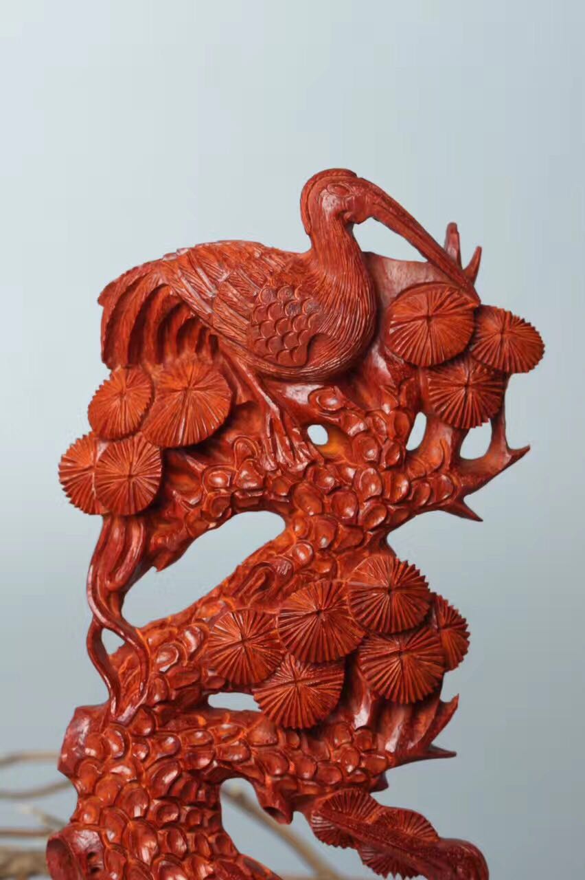 紫檀松鹤延年摆件传统木雕艺术收藏臻品