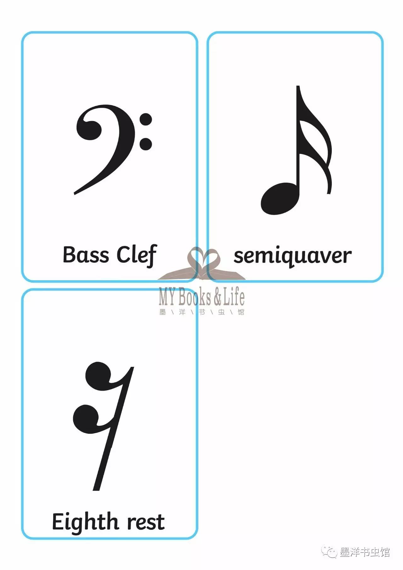 bass clef 低音谱号※ semiquaver 十六分音符※eighth rest 八分