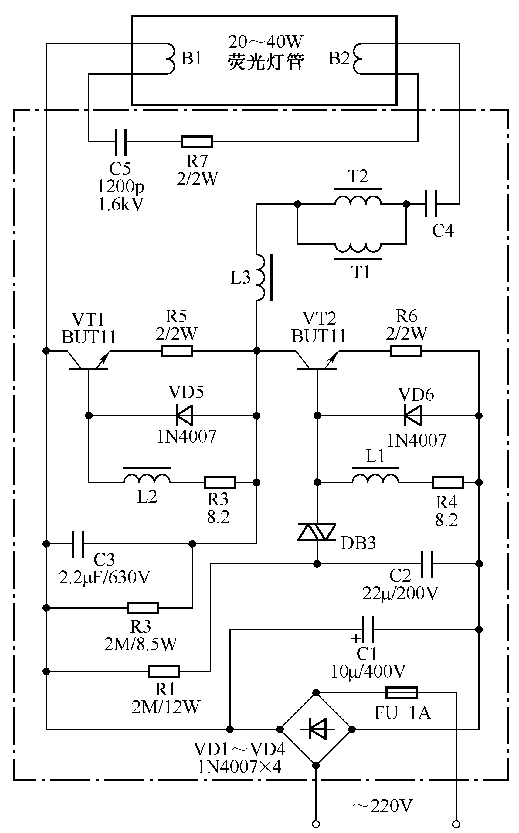 2.荧光灯节能电子镇流器电路(之一)