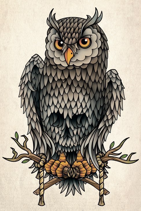 欧美猫头鹰纹身手稿图片